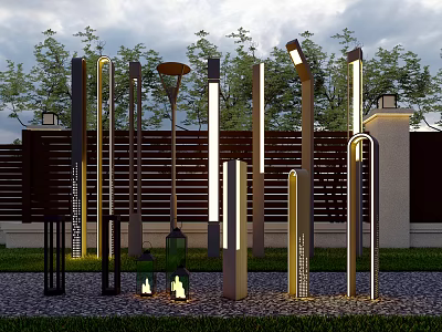 Modern Outdoor Lights With Sleek Metal Designs For Garden Yard Illumination 3d model