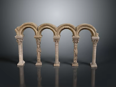 Scenic Classical Landscape With Stone Arches Carved Columns And Smooth Ground Reflections 3d model