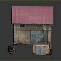 Traditional Red Brick Building With Pink Tiled Roof Windows And Blue Wooden Door
