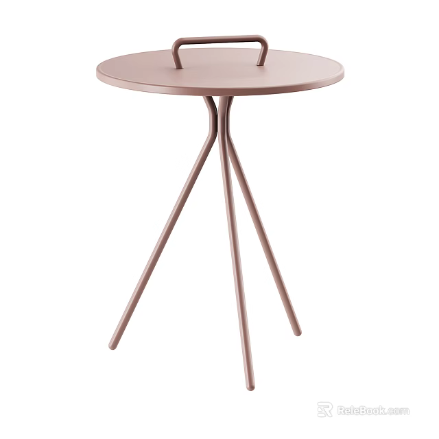 Pink Modern Minimalist Side Table With Round Top And Three Legs 3d model