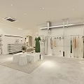 Modern Clothing Store Interior With Green Dress Mannequin Hanging Clothes And Display Racks