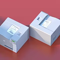 Two Gray Label Printers With Papers Placed On Red Background Surface