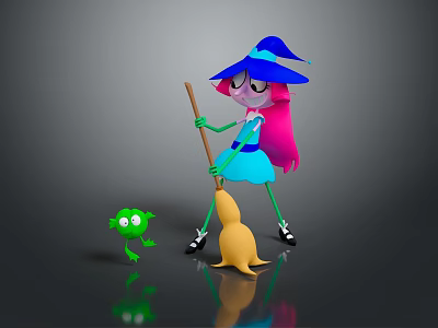 Female Elf Cartoon Witch Magic Witch Magic Girl Magician Elf Mage Warlock Wizard 3d model