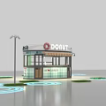 Outdoor Donut Kiosk Featuring Striped Awning WE LOVE SUMMER Sign And Green Decor