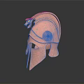 Copper Colored Ancient Greek Style Helmet With Decorative Top Textured Surface And Face Shield