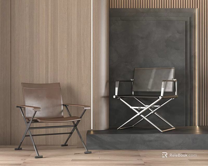 Modern Leather Leisure Chairs With Metal Frame In Brown And Black Design 3d model 