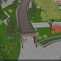 Modern Pergola Design With Wooden Beams Greenery And Pedestrians On Stone Walkway