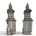 European Architecture Two Symmetrical Towers with Spires Multi Storey Structure and Decorative Windows