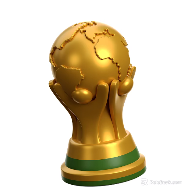 Decorative Ornament Set Featuring Golden Hands Holding Globe And Green Ring Base 3d model 