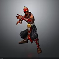 Red Demon Warrior 3D Character in Fighting Stance with Muscular Build and Golden Belt