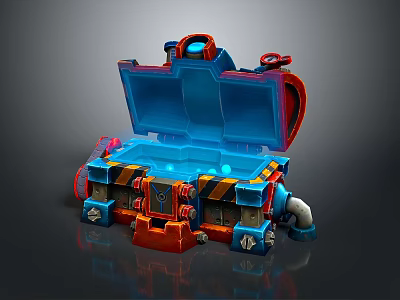 Vibrant Blue Red Mechanical Storage Box With Open Lid And Modern Household Design 3d model