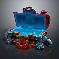 Vibrant Blue Red Mechanical Storage Box With Open Lid And Modern Household Design