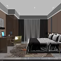 Modern Living and Dining Room Interior With Sofa Coffee Table Rug And TV Wall Decor