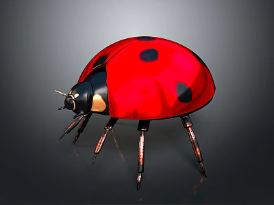 Realistic Ladybug Flying Insect With Red Shell Black Spots On Gray Background 3d model