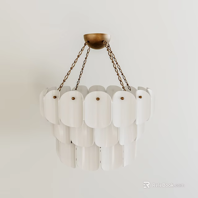 Abstract Chandelier Modern Design With White Layered Shades And Brass Chain Ceiling 3d model 