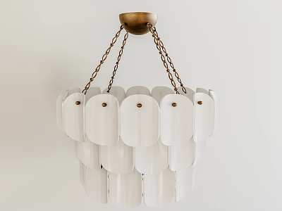 Abstract Chandelier Modern Design With White Layered Shades And Brass Chain Ceiling 3d model