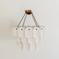 Abstract Chandelier Modern Design With White Layered Shades And Brass Chain Ceiling