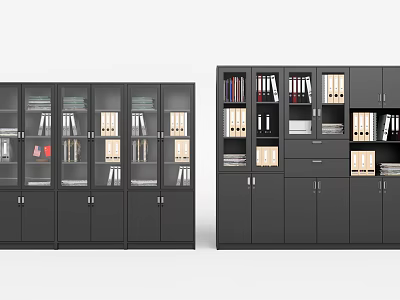 Black Office Filing Cabinets With Glass And Closed Doors For Document Storage 3d model
