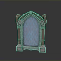 Detailed Decorative Arched Stone Door Frame With Blue Diamond Lattice Glass