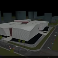Aerial Planning For Modern Architectural Complex With Geometric Striped Facade Red Base And Open Space Design