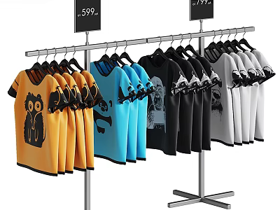 T-Shirt Rack Clothes Rack Shopping Mall Shelf Children's Clothes 3d model