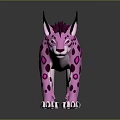 Pink Feline Fantasy Creature with Purple Spots Pointed Ears Mane and Long Tail White Paws