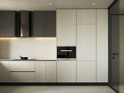 Modern Kitchen Interior With Black White Cabinets Range Hood And Built In Oven 3d model