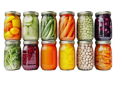 Assorted Preserved Vegetables and Fruits in Glass Jars for Home Storage 3d model