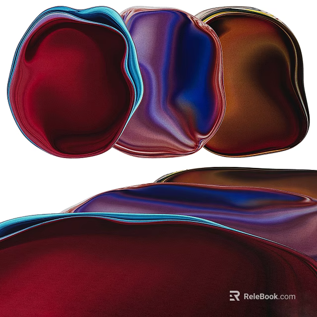 Elegant Ceiling Drapery With Red Blue Brown Flowing Silk Fabric Decorative Design 3d model