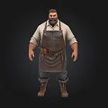Bearded Male Craftsperson In Brown Apron With Leather Boots And Tools