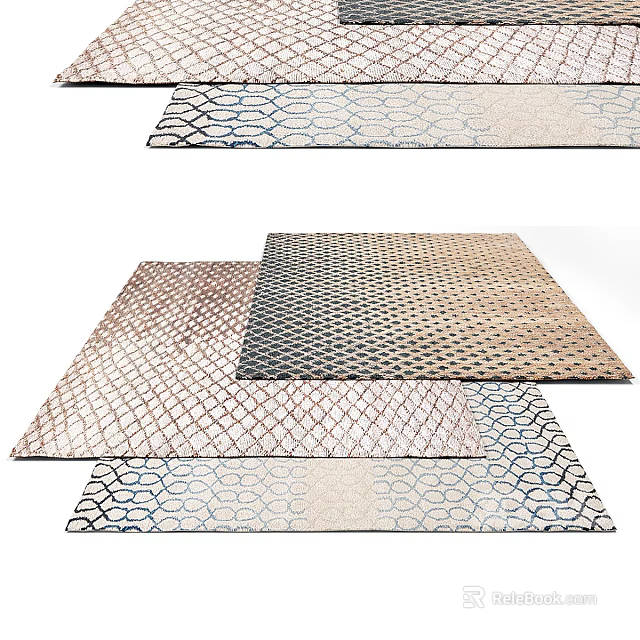 Square Carpets With Geometric Patterns In Neutral Tones And Blue Accents 3d model