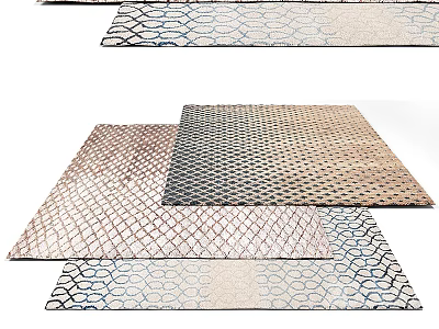 Square Carpets With Geometric Patterns In Neutral Tones And Blue Accents 3d model