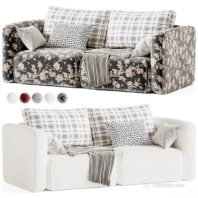 Stylish Upholstered Double Seater Sofa With Multiple Fabric Choices And Exquisite Decorative Throw Pillows 3d model 