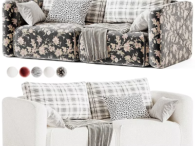 Stylish Upholstered Double Seater Sofa With Multiple Fabric Choices And Exquisite Decorative Throw Pillows 3d model