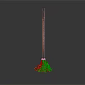 Traditional Broom With Wooden Handle And Natural Bristles Showing Reflection On Black Background