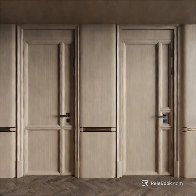 Modern Wooden Hinged Doors With Paneled Design And Handle Details For Interior Room 3d model 
