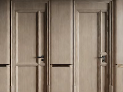 Modern Wooden Hinged Doors With Paneled Design And Handle Details For Interior Room 3d model