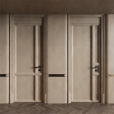 Modern Wooden Hinged Doors With Paneled Design And Handle Details For Interior Room 3d model