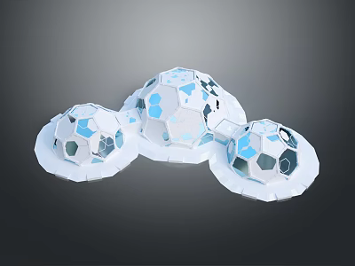 Celestial Orb Models with Blue Black Patterns on White Circular Bases for Space 3d model