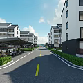 Outdoor Canopy Covered Parking Area Along Residential Road With Buildings And Green Belts