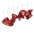 Red Wrinkled Hanging Ornament Suspended by Thin Threads for Home Decor