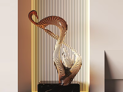 Modern Abstract Curved Glass Sculpture With Black Base On Vertical Striped Lighting Background 3d model