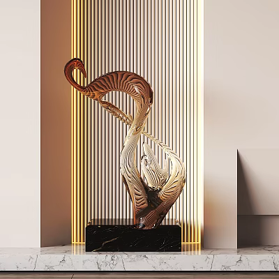 Modern Abstract Curved Glass Sculpture With Black Base On Vertical Striped Lighting Background 3d model