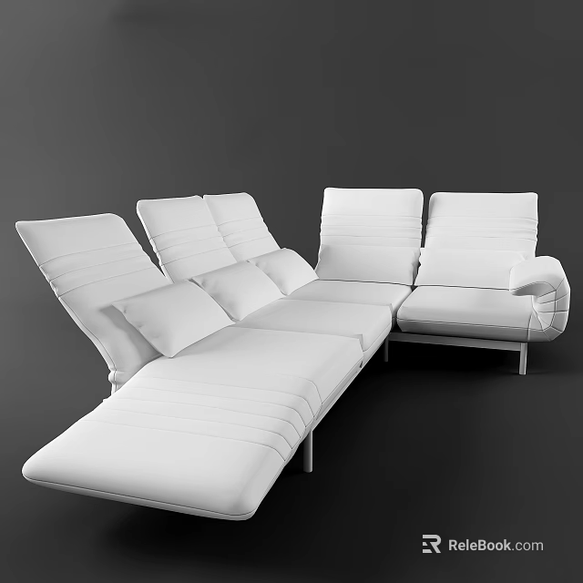 White Modern Sectional Sofa with Multi Seat and Comfortable Cushions 3d model