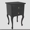 Black Bedside Table With Two Drawers Metal Knobs And Curved Legs Design 3d model