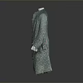 Vintage Green Coat With Floral Pattern Long Sleeves And White Cuffs