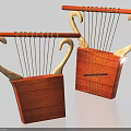 Two Handcrafted Wooden Lyre Musical Instruments With Curved Handles And Strings Designs
