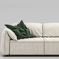 Modern Beige Fabric Three Seater Sofa With Green Throw Blanket 3d model