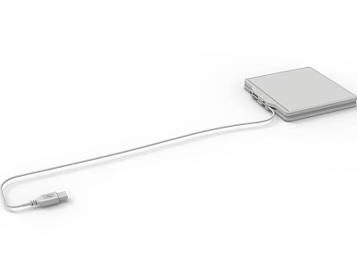 Silver USB C Hub With Multi Port Adapter And Long Cable Connection 3d model