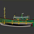 Green And White Model Boat With Yellow Buoys Ladder And Deck Details